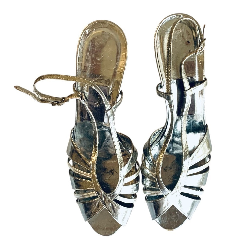 Amalfi 9B metallic silver strappy leather adjustable sling back dainty NYE party